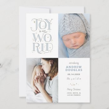 Joy To Our World Hand Lettered Birth Announcement by BanterandCharm at Zazzle