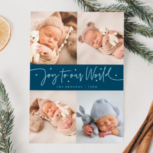 Joy To Our World Teal Multi Photo Birth Announcement