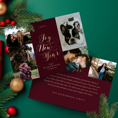 Joy to the New Year  Six Photo Elegant Script Holiday Card