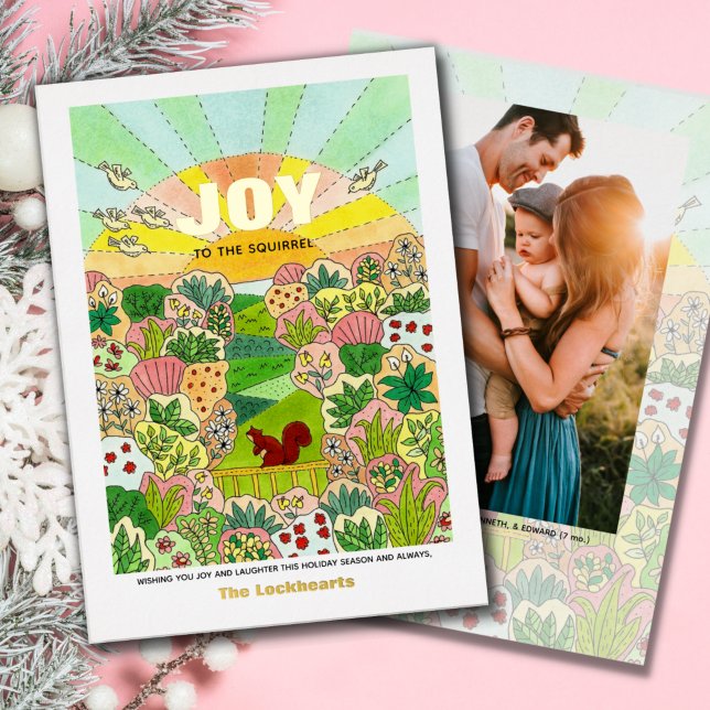 Joy to the Squirrel Photo Foil Holiday Card (Original Artwork Foil Christmas Photo Cards )