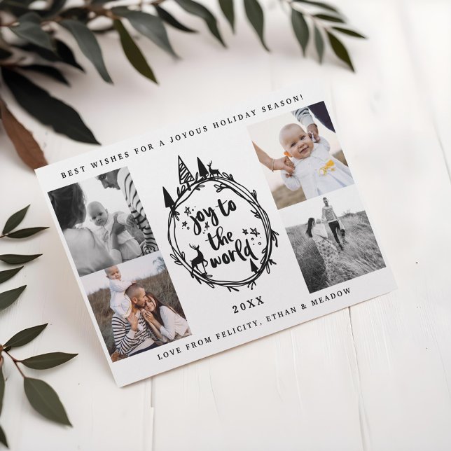 Joy To The Word | Black Pine Tree Multiple Photo Holiday Card (Joy To The Word | Black Pine Tree Multiple Photo Holiday Card)