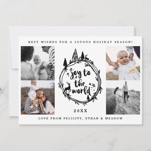Joy To The Word  Black Pine Tree Multiple Photo Holiday Card