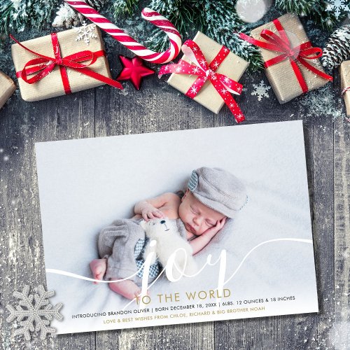 Joy to the World 2 Photo Baby Birth Holiday Card