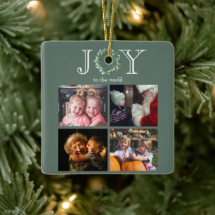 Joy to the World 4 Photos Personalized Ceramic Ornament