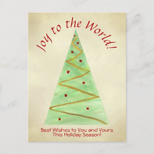 Joy to the World Abstract Christmas Tree w Photo Holiday Postcard