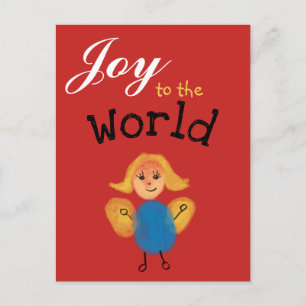 Joy to the World. Add Your Child's Fingerprint Art Holiday Postcard
