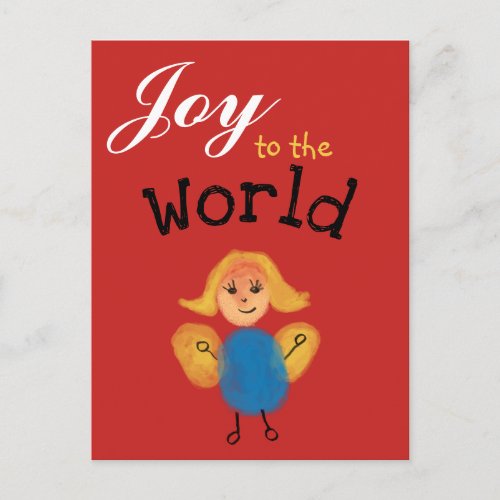 Joy to the World Add Your Childs Fingerprint Art Holiday Postcard