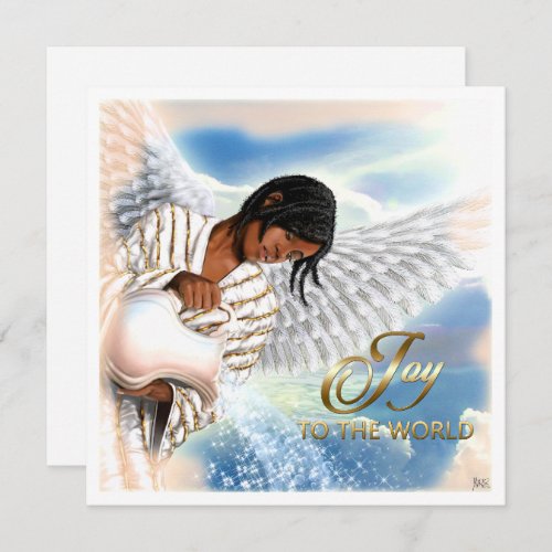 Joy to the World African American Angel Christmas Holiday Card