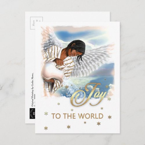 Joy to the World African American Angel Christmas Holiday Postcard