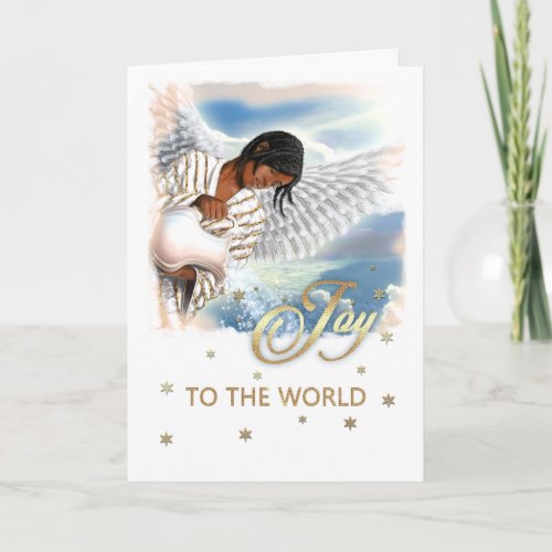 Joy to the World African American Angel Holiday Card