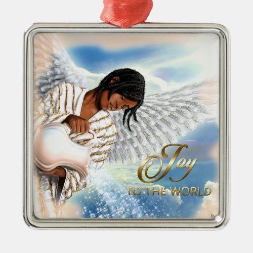Joy to the World African American Angel Metal Ornament