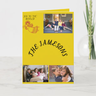 Joy to the World - Angel & 3 Photo Christmas Holiday Card