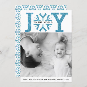 Joy to the world aqua blue snowflake Christmas Holiday Card