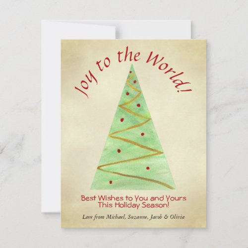 Joy to the World Artsy Christmas Tree Photo Back Holiday Card