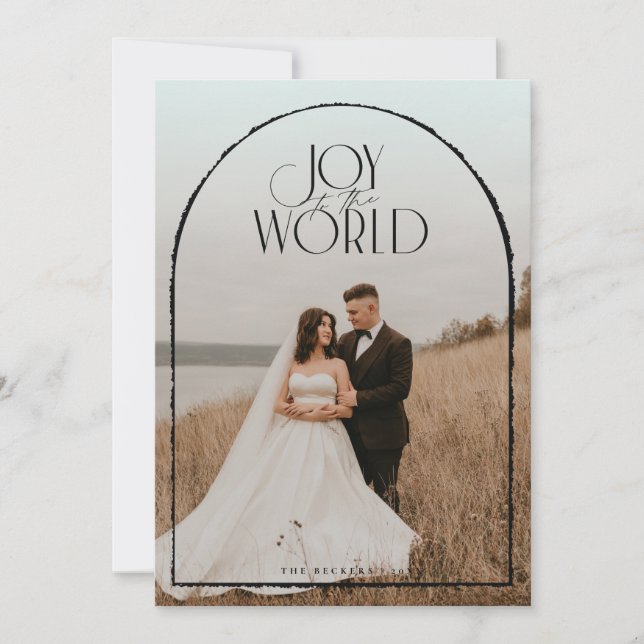 Joy to the World Black Arch frame photo Christmas  Holiday Card (Front)