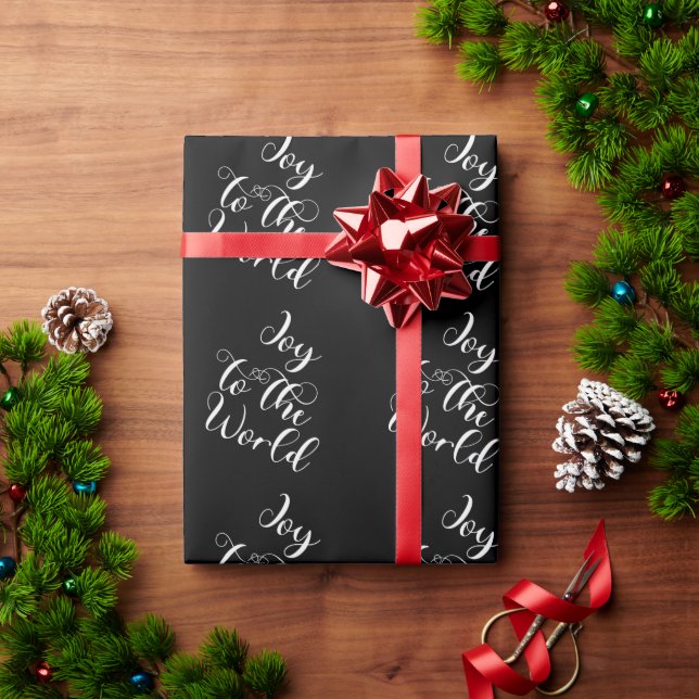 Joy to the World Black Gift Wrapping Paper  (Holiday Gift)