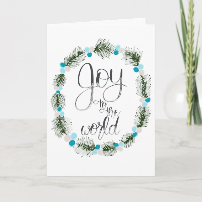 Joy to the World Blue Berries Christmas Card (Front)