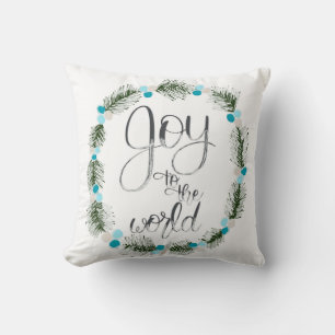 Joy to the World Blue Berries Wreath Pillow