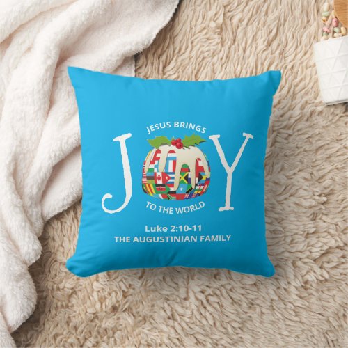 JOY TO THE WORLD Blue Christian Christmas Throw Pillow