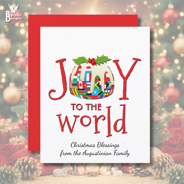 JOY TO THE WORLD Budget Christmas Card (Stylish JOY TO THE WORLD Christian Christmas card w/ customizable text for family friends coworkers)