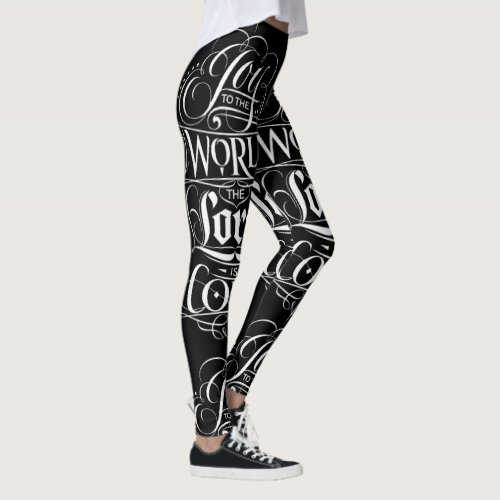 Joy to the World Calligraphy Christmas Christian Leggings