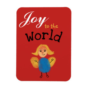 Joy to the World Child's Fingerprint Art Christmas Magnet