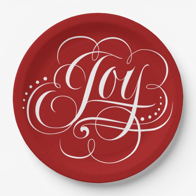 Joy to the World Christian Christmas Calligraphy   Paper Plates (Front)