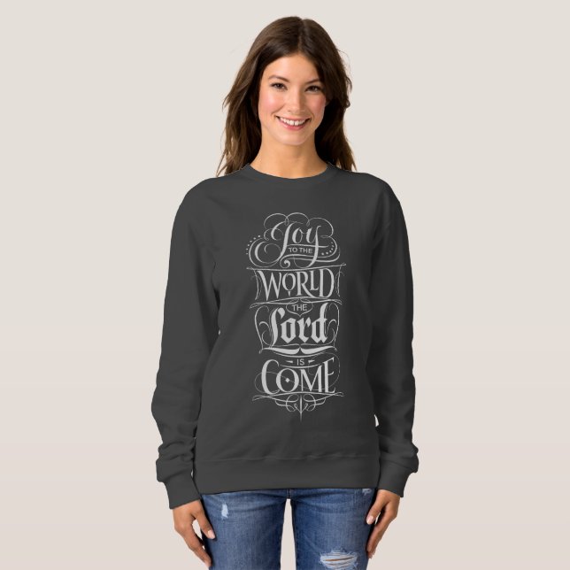 Joy to the World Christian Christmas Calligraphy Sweatshirt (Front Full)