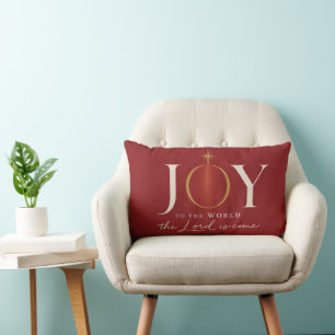 JOY TO THE WORLD Christian Christmas Lumbar Pillow
