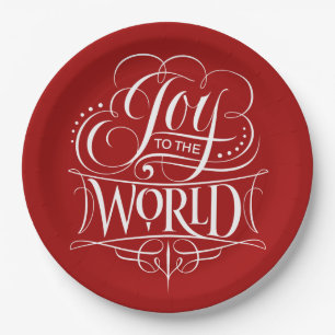 Joy to the World - Christmas Calligraphy - Elegant Paper Plates
