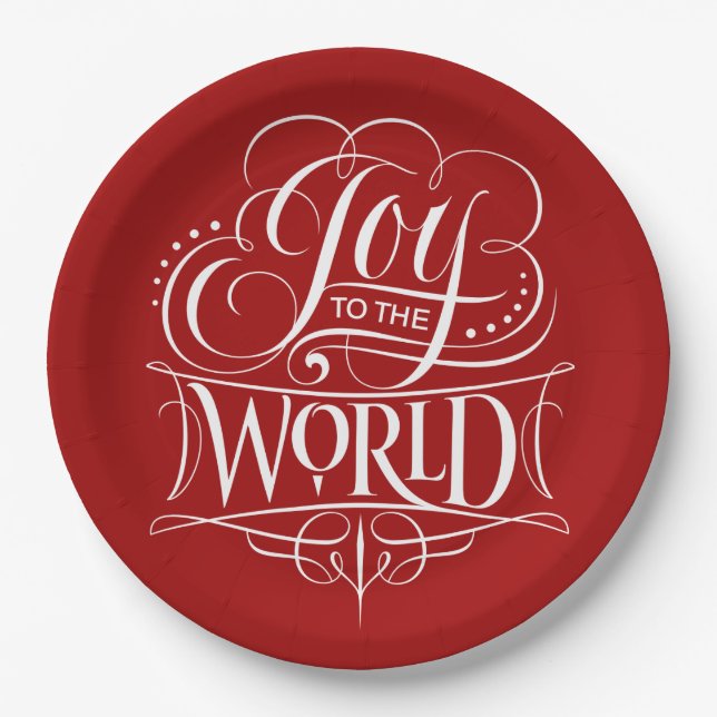 Joy to the World - Christmas Calligraphy - Elegant Paper Plates (Front)