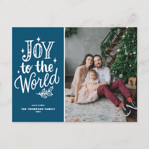 Joy To The World Christmas Carol Blue Photo Holiday Postcard