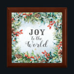 Joy to the World, Christmas Carol Gift Box<br><div class="desc">Inspirational quote Christmas wooden gift box depicts a beautiful watercolor design of red berries,  green leaves,   pine cones and branches. It features the beloved Christmas carol,  "Joy to the World."</div>