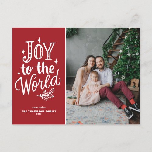 Joy To The World Christmas Carol Red Photo Holiday Postcard