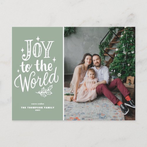 Joy To The World Christmas Carol Sage Green Photo Holiday Postcard