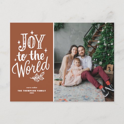 Joy To The World Christmas Carol Terracotta Photo Holiday Postcard