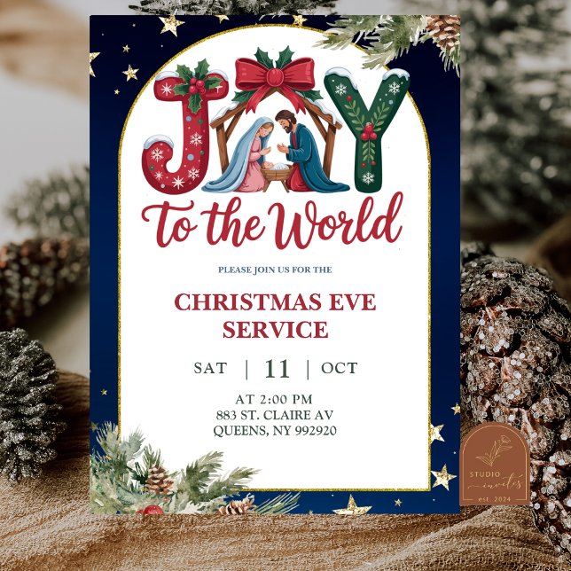 Joy to the World Christmas Church Service Invitation (Creator Uploaded)