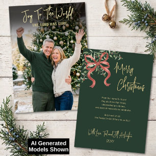 Joy To The World Christmas Faith Hand Script Photo Foil Holiday Card