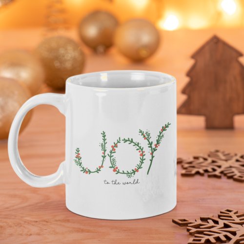 Joy to the World Christmas Green Wreath  Berries Coffee Mug