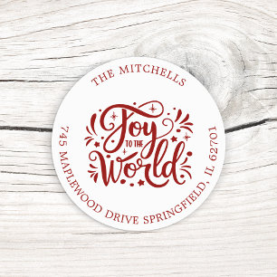 Joy to the World Christmas Holidays Red Script  Classic Round Sticker