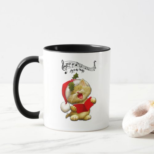 Joy to the World Christmas Kitten Coffee Mug