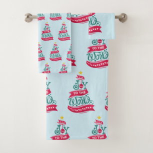 Joy to the World Christmas Quote Typography Bath Towel Set