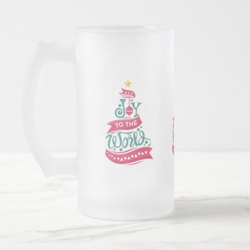 Joy to the World Christmas Quote Typography Frosted Glass Beer Mug