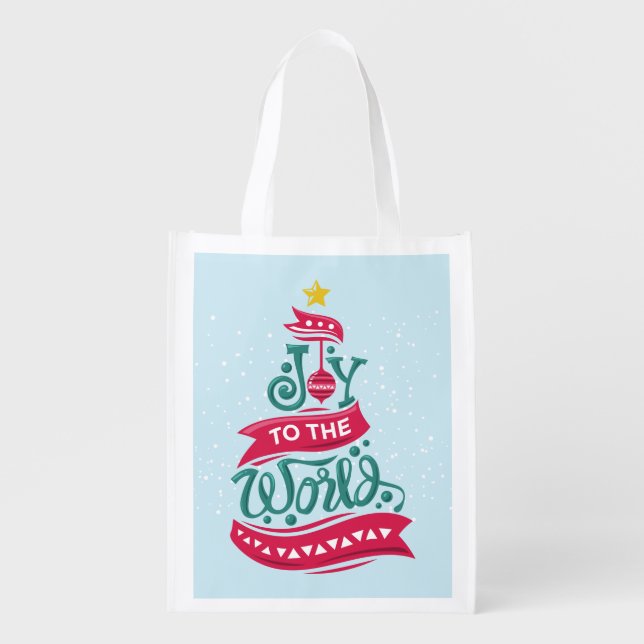 Joy to the World Christmas Quote Typography Grocery Bag (Front)