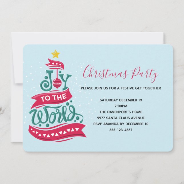 Joy to the World Christmas Quote Typography Invitation (Front)