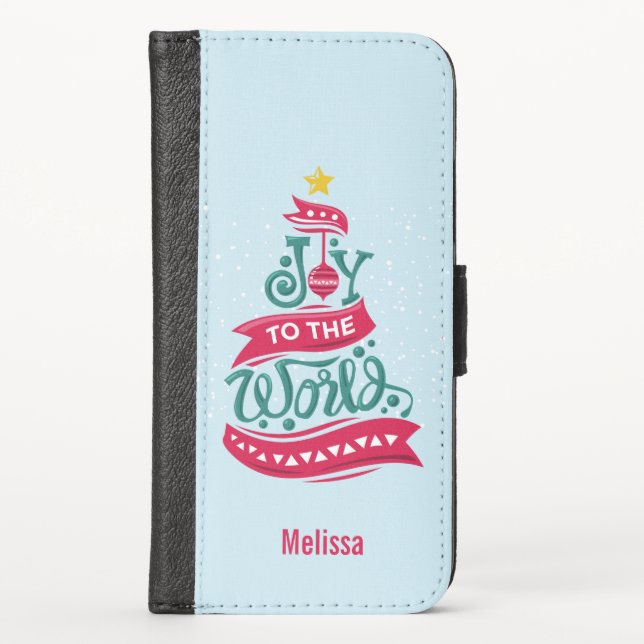 Joy to the World Christmas Quote Typography iPhone Wallet Case (Front)