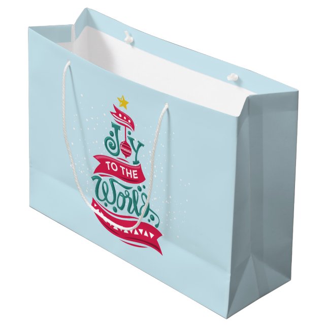 Joy to the World Christmas Quote Typography Large Gift Bag (Front Angled)