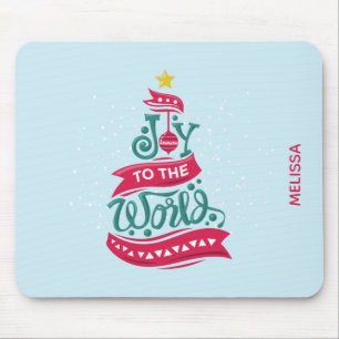 Joy to the World Christmas Quote Typography Mouse Pad