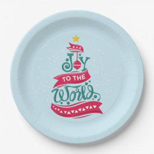 Joy to the World Christmas Quote Typography Paper Plates