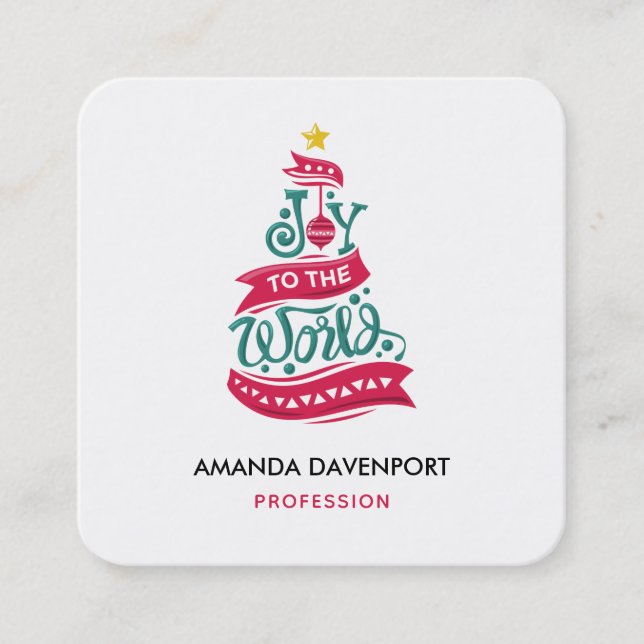 Joy to the World Christmas Quote Typography Square Business Card (Front)